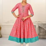 Pink Cotton Handprint Embroidered Kurtis - BUYON