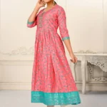 Pink Cotton Handprint Embroidered Kurtis - BUYON