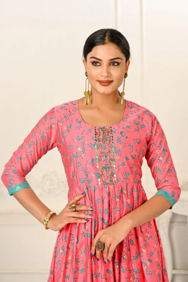 Pink Cotton Handprint Embroidered Kurtis - BUYON