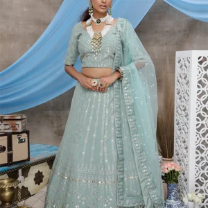 Chic Dusty Green Party Lehenga: Designer Elegance - BUYON