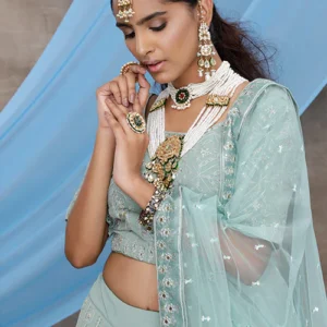 Chic Dusty Green Party Lehenga: Designer Elegance - BUYON