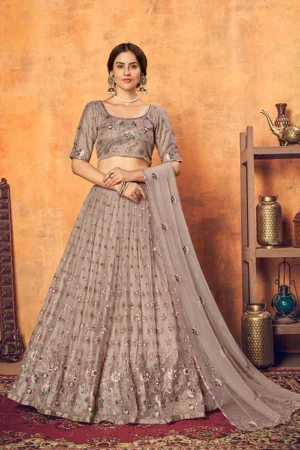 Dusty Net Thread With Sequence Embroidered Lehenga Choli