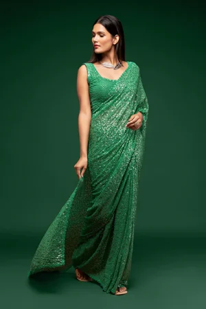 Party Wear Georgette Sequence Work Saree - BUYON