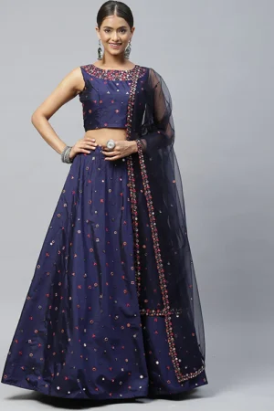 Navy Blue Silk Designer Party Lehenga Choli - BUYON