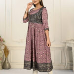 Purple Cotton Handprint Embroidered Kurtis - BUYON