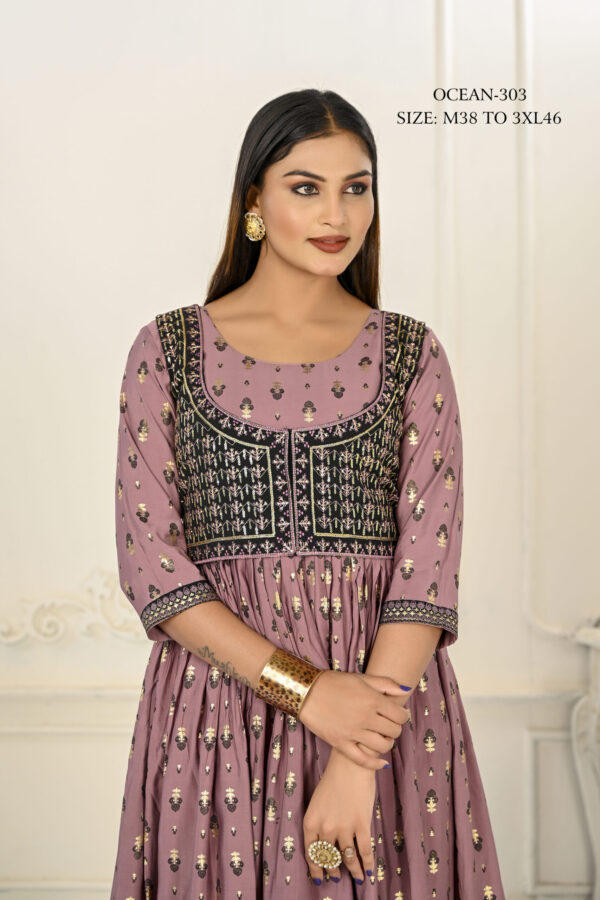 Purple Cotton Handprint Embroidered Kurtis - BUYON