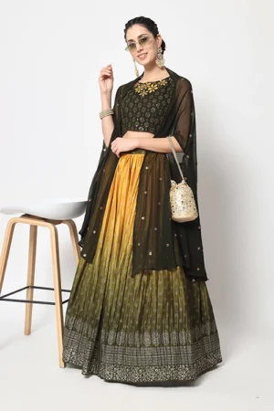 Olive Green Color Designer Lehenga Choli Party Wear - BUYON