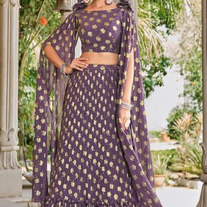 Purple Foil Printed Lehenga Choli with Dupatta- BUYON