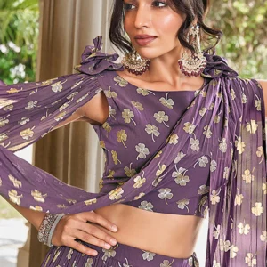 Purple Foil Printed Lehenga Choli with Dupatta- BUYON