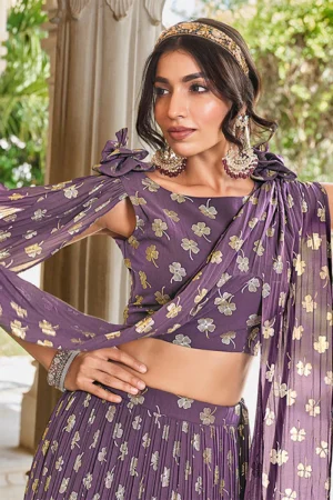 Purple Foil Printed Lehenga Choli with Dupatta- BUYON