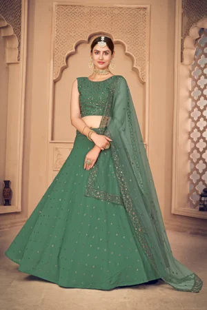 Green Indian Style Festival Lehenga Choli - BUYON