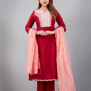 Maroon Muslin Silk Lucknowi Style Salwar Kameez - BUYON