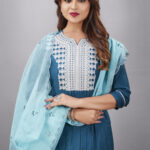 Blue Muslin Silk Lucknowi Style Salwar Kameez - BUYON