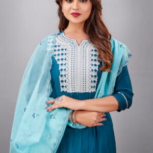 Blue Muslin Silk Lucknowi Style Salwar Kameez - BUYON