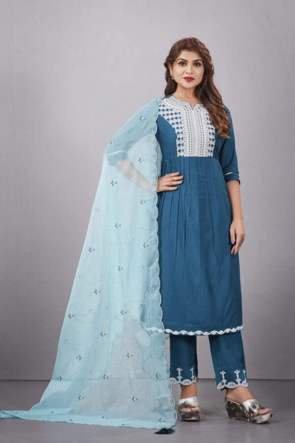 Blue Muslin Silk Lucknowi Style Salwar Kameez - BUYON