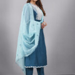 Blue Muslin Silk Lucknowi Style Salwar Kameez - BUYON