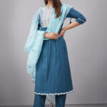 Blue Muslin Silk Lucknowi Style Salwar Kameez - BUYON