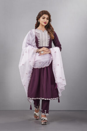 Purple Muslin Silk Lucknowi Style Salwar Kameez - BUYON