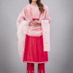 Red Muslin Silk Lucknowi Style Salwar Kameez - BUYON