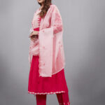 Red Muslin Silk Lucknowi Style Salwar Kameez - BUYON