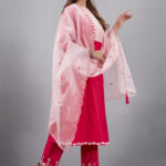 Red Muslin Silk Lucknowi Style Salwar Kameez - BUYON