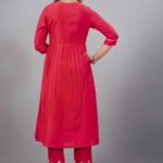 Red Muslin Silk Lucknowi Style Salwar Kameez - BUYON