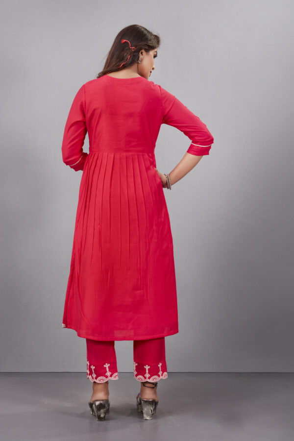 Red Muslin Silk Lucknowi Style Salwar Kameez - BUYON