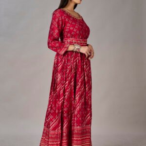 Red Muslin Silk Embroidered With Sequins Gown - BUYON