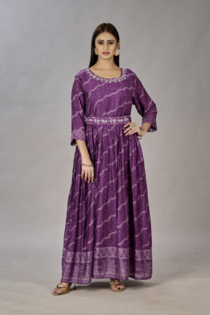 Purple Muslin Silk Embroidered With Sequins Gown