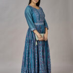 Teal Blue Muslin Silk Embroidered With Sequins Gown - BUYON