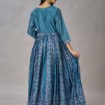 Teal Blue Muslin Silk Embroidered With Sequins Gown - BUYON