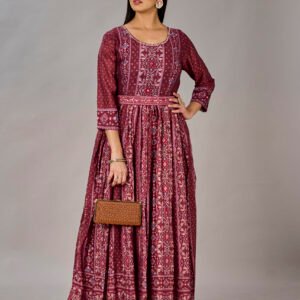 Maroon Muslin Silk Embroidered With Sequins Gown - BUYON