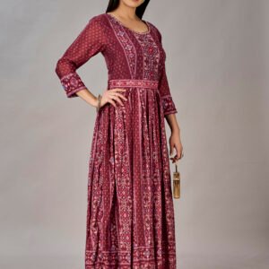 Maroon Muslin Silk Embroidered With Sequins Gown - BUYON