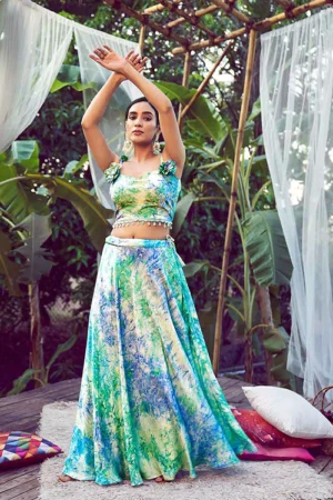 Sky Printed Lehenga Choli With Stylish Dupatta - BUYON