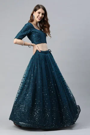 Teal Blue Traditional Exclusive Embroidered Lehenga Choli