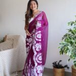 Beautiful Pure Thai Organza Silk Saree ( Wine ) - BUYON