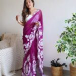 Beautiful Pure Thai Organza Silk Saree ( Wine ) - BUYON