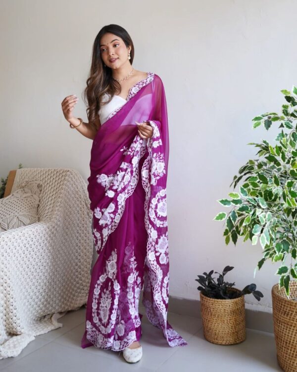 Beautiful Pure Thai Organza Silk Saree ( Wine ) - BUYON