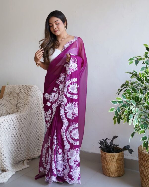 Beautiful Pure Thai Organza Silk Saree ( Wine ) - BUYON