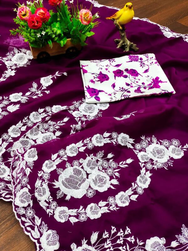 Beautiful Pure Thai Organza Silk Saree ( Wine ) - BUYON