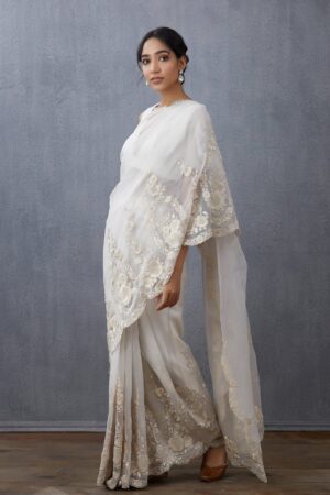 Beautiful Pure Thai Organza Silk Saree ( White ) - BUYON