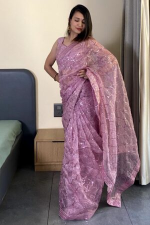 Designer Pink Color Organza Silk Saree - BUYON