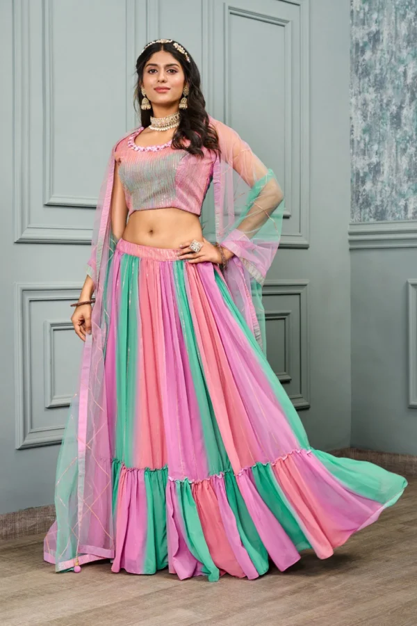 Multicolor Shimmer Georgettes Heavy Embroidery Lehenga