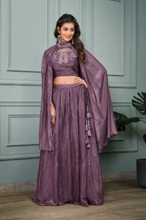 Wine Art Silk Heavy Embroidery Lehenga - BUYON