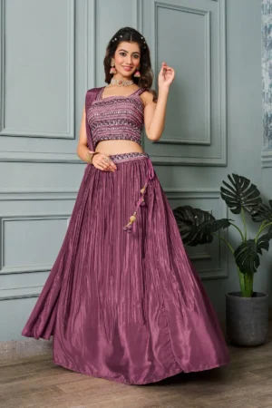 Magenta Art Silk Heavy Embroidery Lehenga