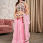 Pink Net Heavy Embroidery Lehenga - BUYON