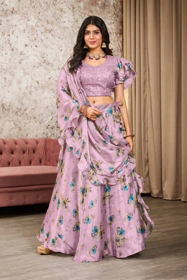 Pink Tissue Embroidery & Sequins Lehenga