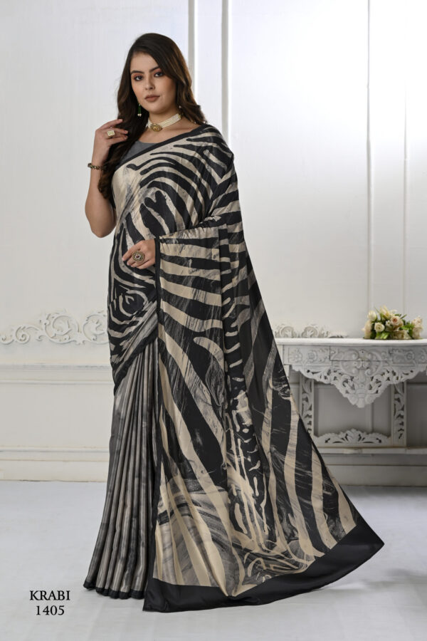 Crepe Soft Silk Black Digital Printed Sari - BUYON