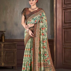 Premium Natural Silk Jacquard Zari Digital Printed Blouse & Saree