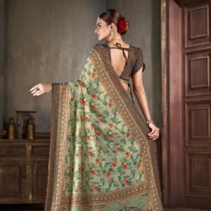 Premium Natural Silk Jacquard Zari Digital Printed Blouse & Saree